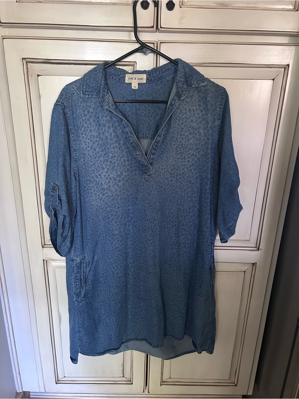 cloth & stone Denim-Effect Blue Leopard Print Tunic